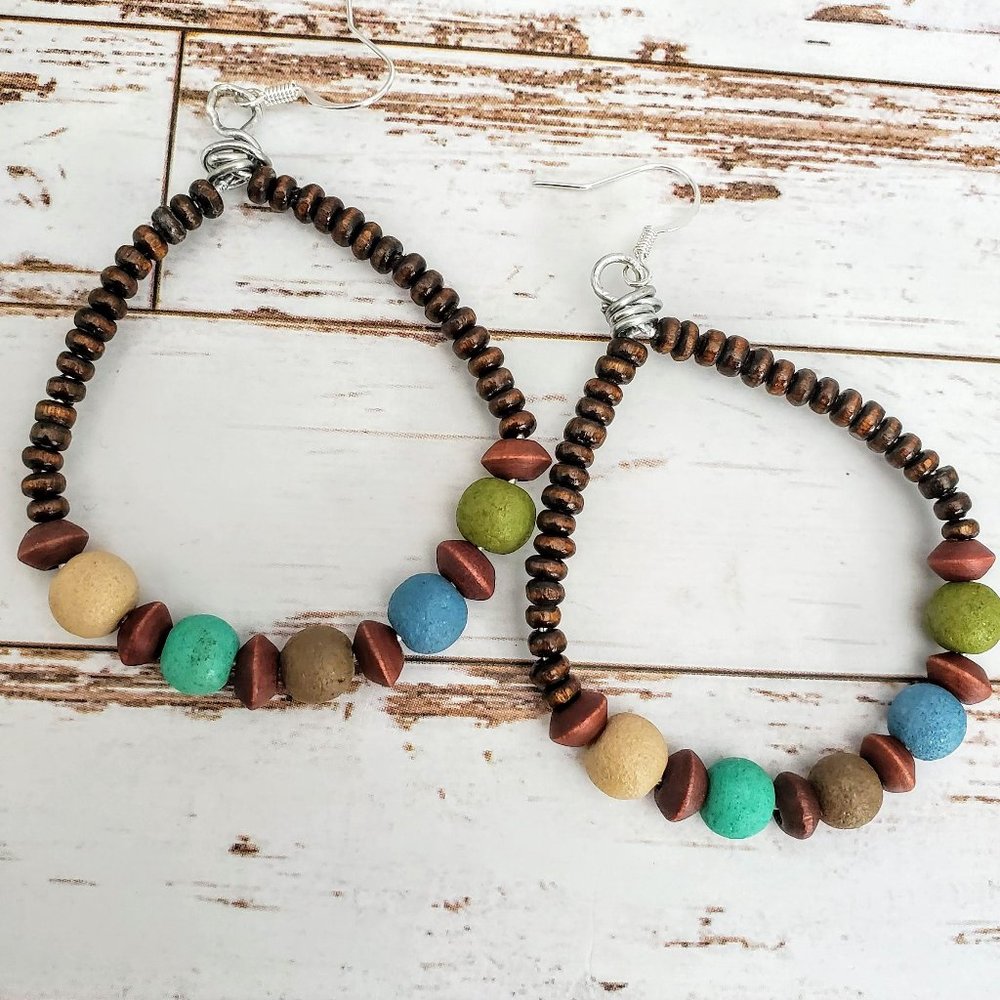 Artisan Lava Stone & Wood Earrings